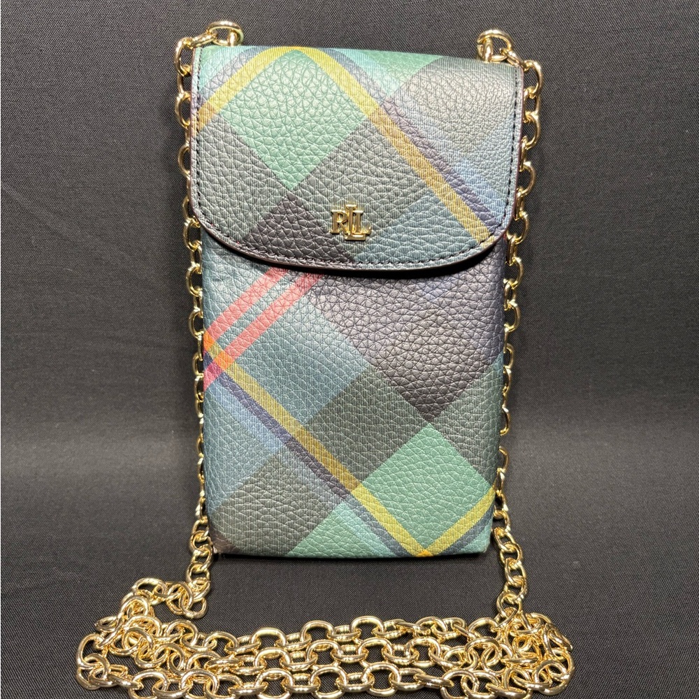 Ralph Lauren Multicolor Plaid Mini Crossbody with Gold Chain
